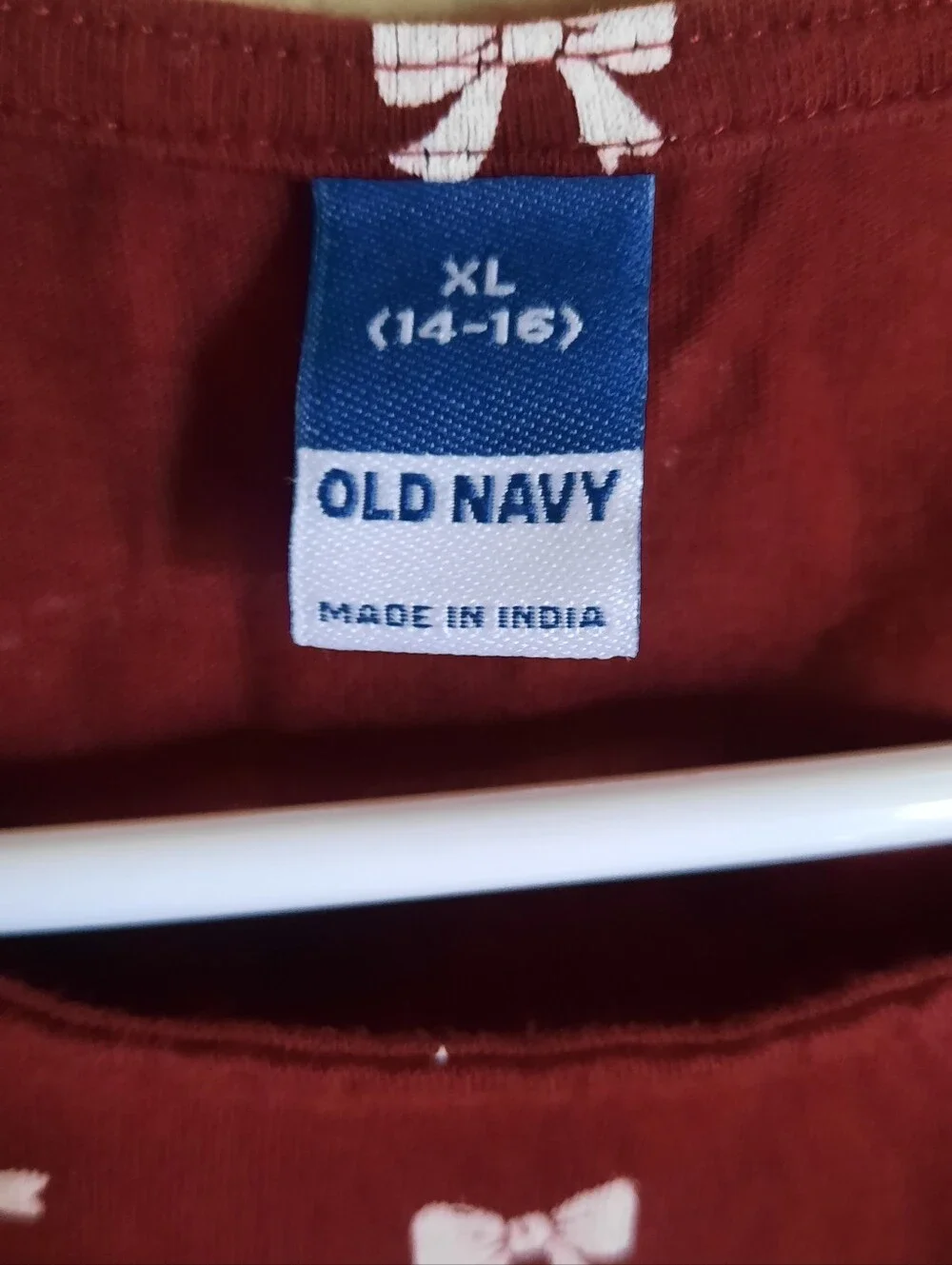 Old Navy Girls Maroon Short Sleeve Dress with White Bow Print